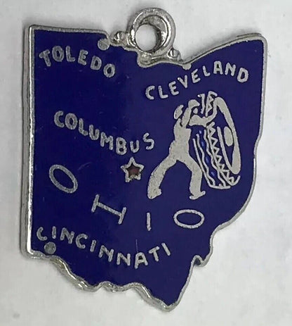 Vintage Sterling Silver 925 Blue Enamel Ohio State Cities Charm Bracelet Charm