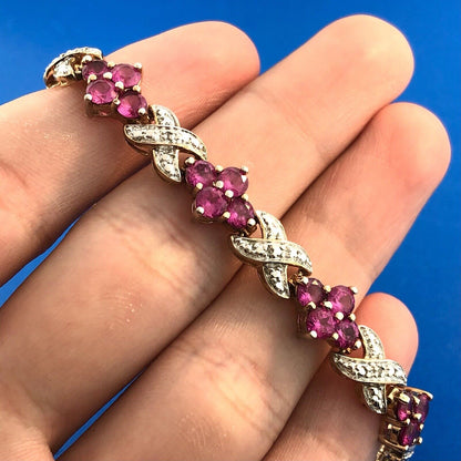 Designer 925 Sterling Silver Pink Spinel X O Floral Two Tone Tennis Bracelet