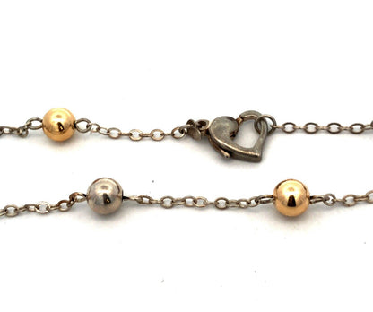 Designer PE Sterling Silver 14K Gold Two Tone Ball Bead Station Chain Necklace