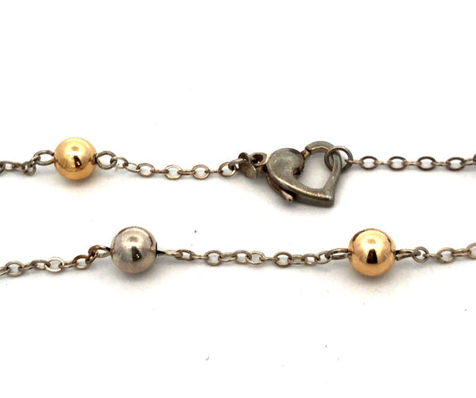 Designer PE Sterling Silver 14K Gold Two Tone Ball Bead Station Chain Necklace
