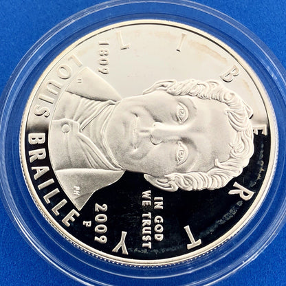 2009 P Louis Braille Bicentennial Commemorative Proof Silver Dollar $1 OMP/COA