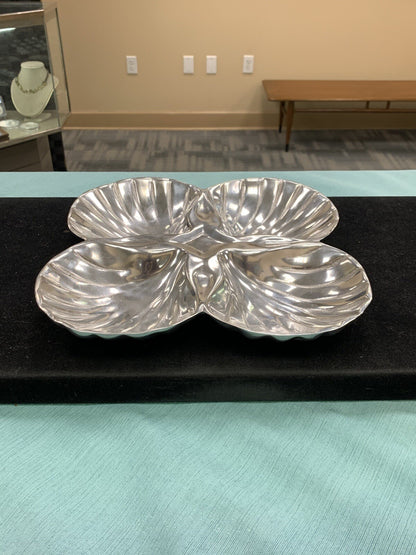 Aluminum High Polished 4 Compartment Shell Relish Dip Serving Tray