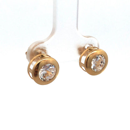 Jacmel Mauritius JCM 14K Yellow Gold Diamonique CZ Statement Stud Earrings