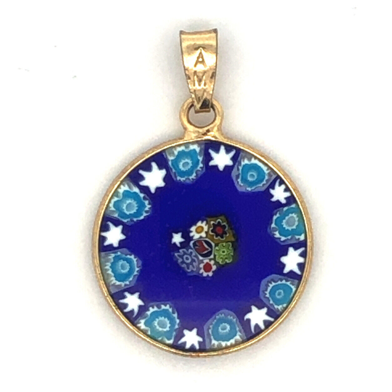 Designer Italy Vintage Gold Tone Millefiori Venetian Glass Original Box Pendant