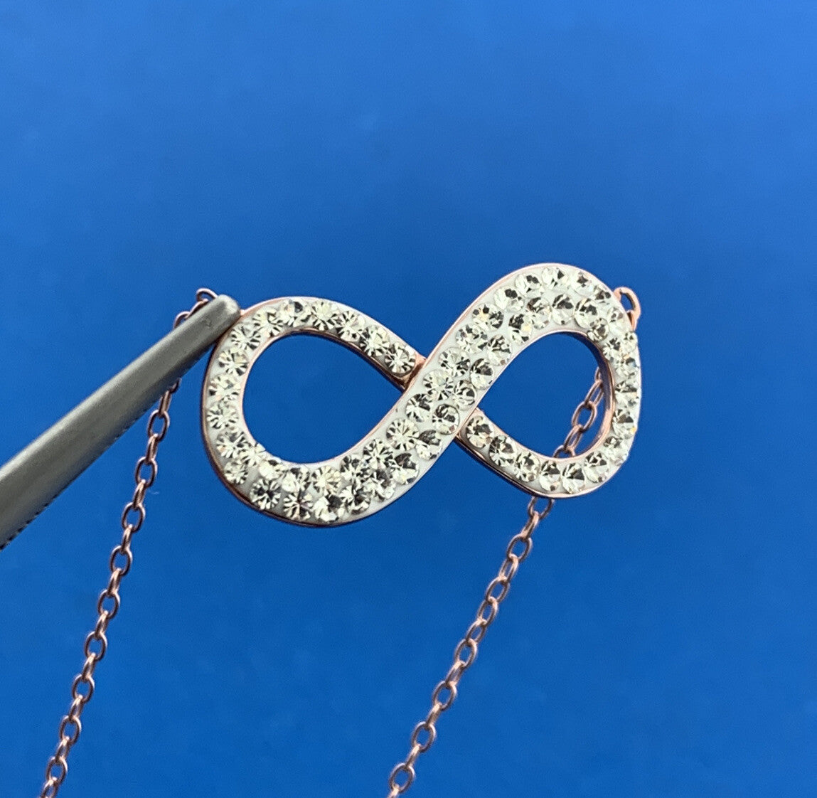 Jacmel Mauritius JCM 925 Rose Tone Sterling Silver CZ Eternity Infinity Necklace