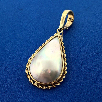 Vintage Designer 14k Yellow Gold 585 Teardrop Pearl Estate Pendant