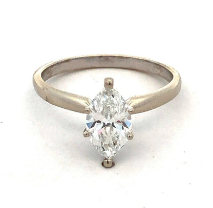 Designer 14K White Gold Marquise Lab Created Diamond Solitaire Engagement Ring