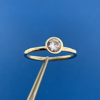 Hammered Band Sterling Silver Amethyst Cubic Zirconia February Stackable Ring