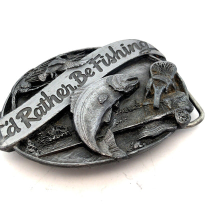 1985 Siskiyou Buckle Co “I'd Rather Be Fishing” Pewter Statement Belt Buckle
