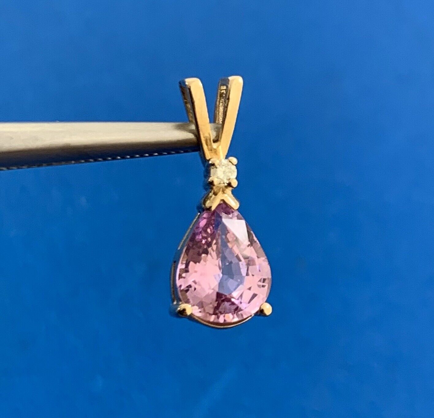 Designer 14K Yellow Gold Pear Amethyst & Round Diamond Accent Drop Pendant