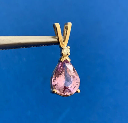 Designer 14K Yellow Gold Pear Amethyst & Round Diamond Accent Drop Pendant