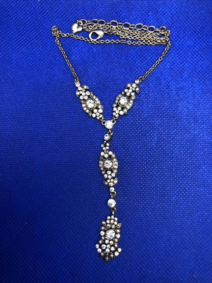 Designer carolee gold tone rhinestone Y-Drop statement necklace