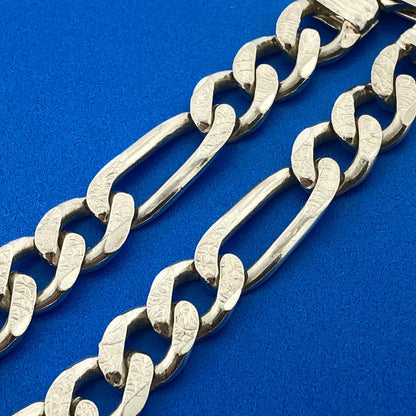 Retro 925 Sterling Silver Polished Florentine Textured Figaro Link Bracelet