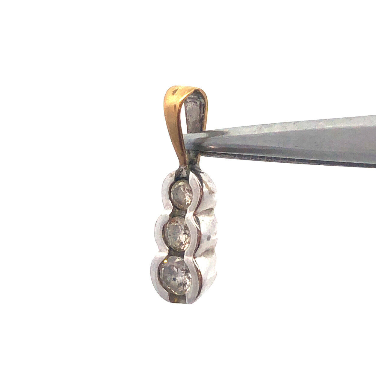 Designer ADL 10k Yellow & White Gold Round Cut Diamond 3 Vertical Stone Pendant