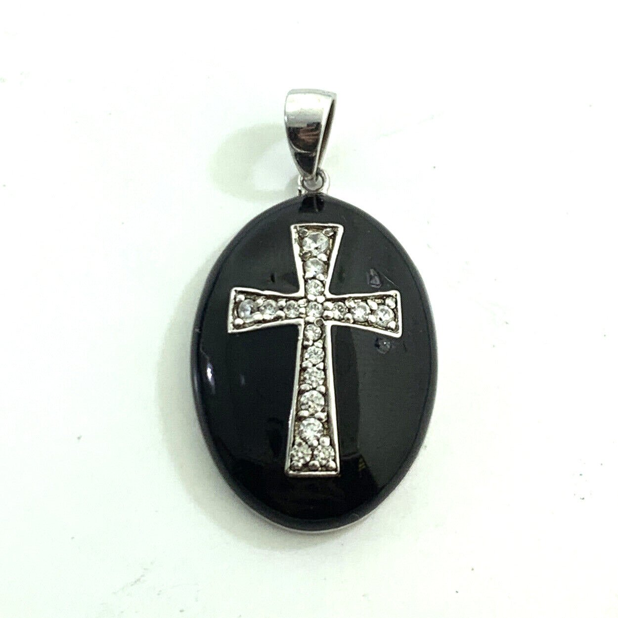 Designer 925 Sterling Silver Black Enamel Cubic Zirconia CZ Cross Pendant