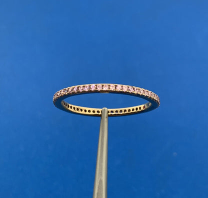 Designer 925 Sterling Silver Vermeil Pink Cubic Zirconia Bridal Anniversary Band