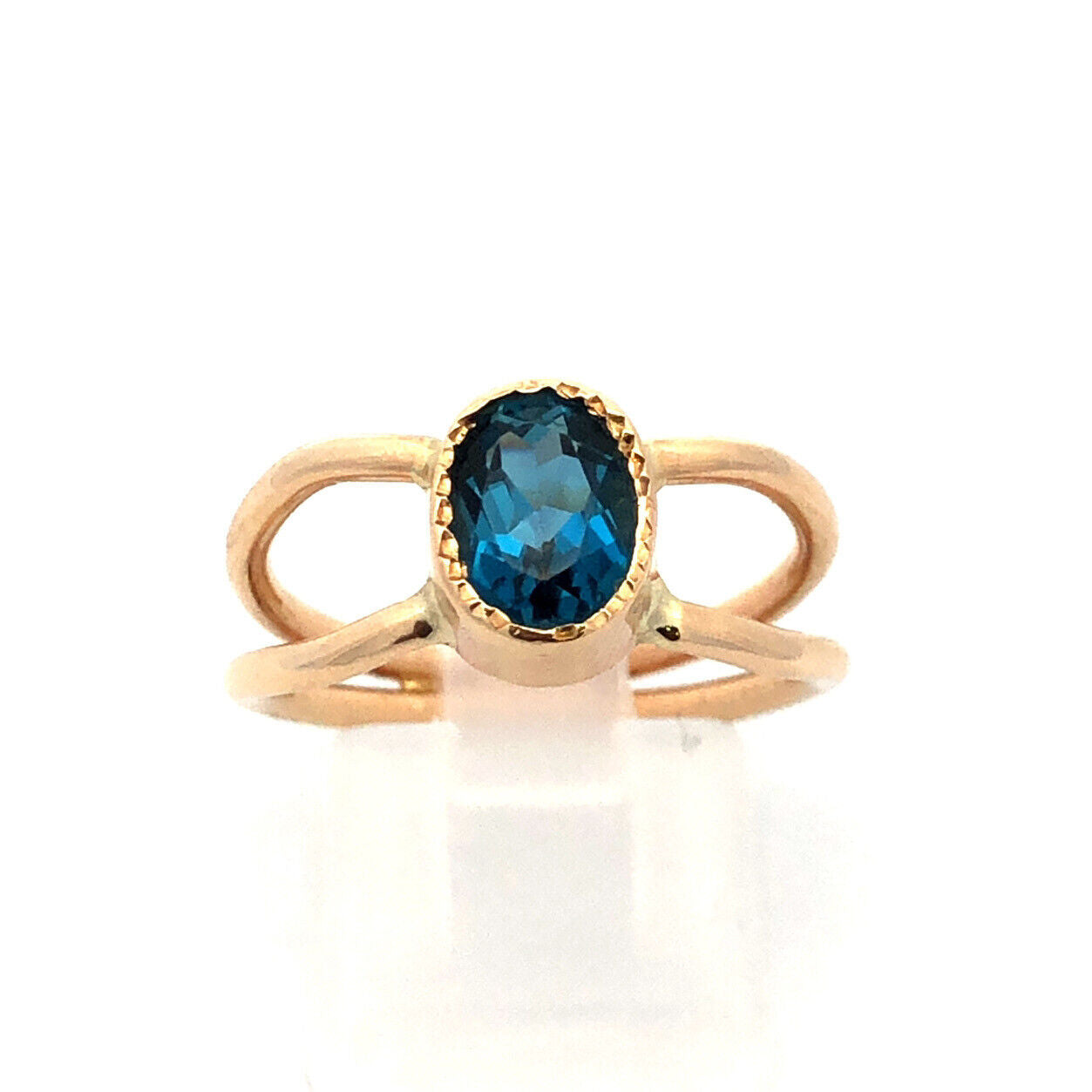 Modernist 14K Yellow Gold Oval London Blue Topaz December Birthstone Ring