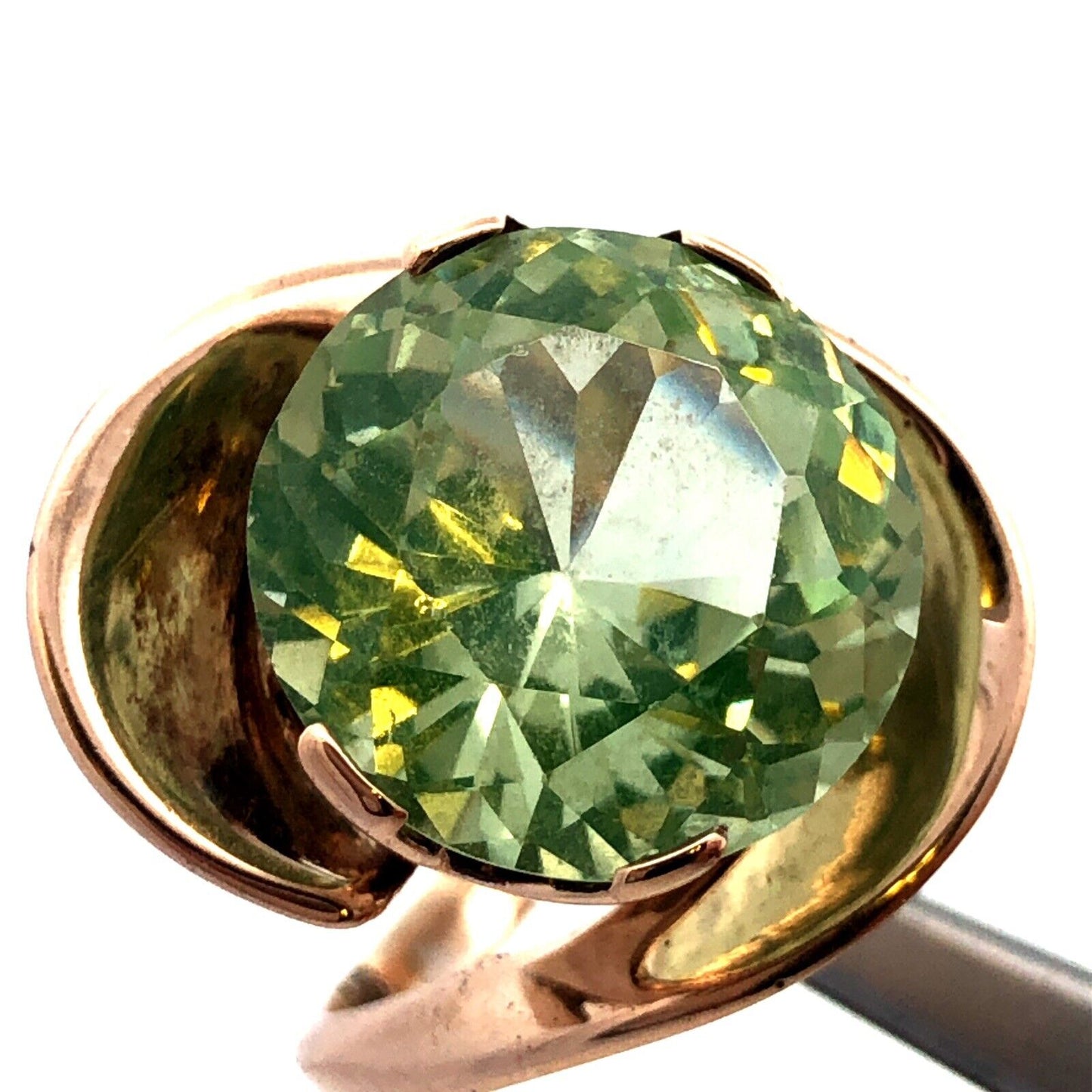 Custom 14K Yellow Gold Round Green Amethyst/Prasiolite Modernist Statement Ring