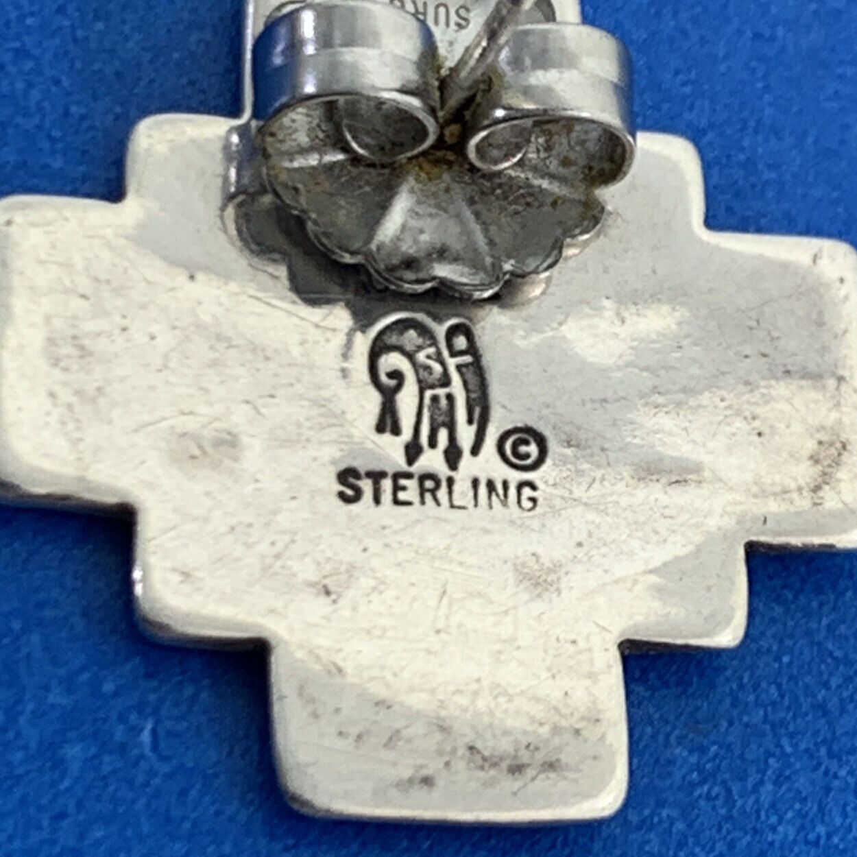 Raymond Corib 925 Sterling Silver Kewa Storyteller Concho Stud Earrings