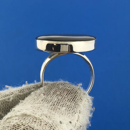 Designer LS Sterling Silver 925 Abalone Modernist Statement Cocktail Ring