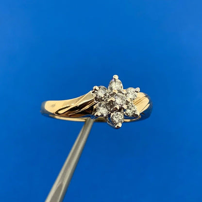 14K Yellow Gold Diamond Flower Floral Cluster Cocktail Ring