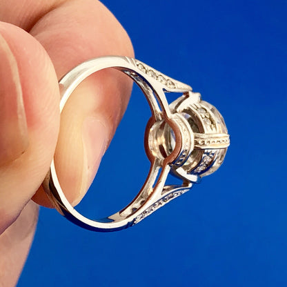 Stunning 14K White Gold Cubic Zirconia CZ Solitaire w CZ Accents Engagement Ring
