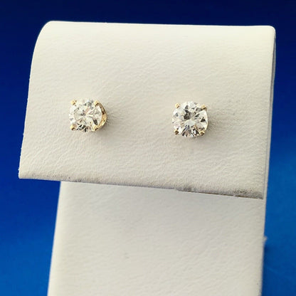 Classic 14K Yellow Gold Diamond Solitaire Pierced Stud Earrings
