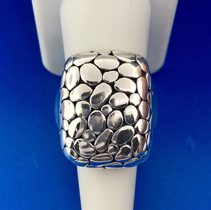 Retro Sterling Silver 925 Snakeskin Cobblestone Statement Rectangle Dome Ring