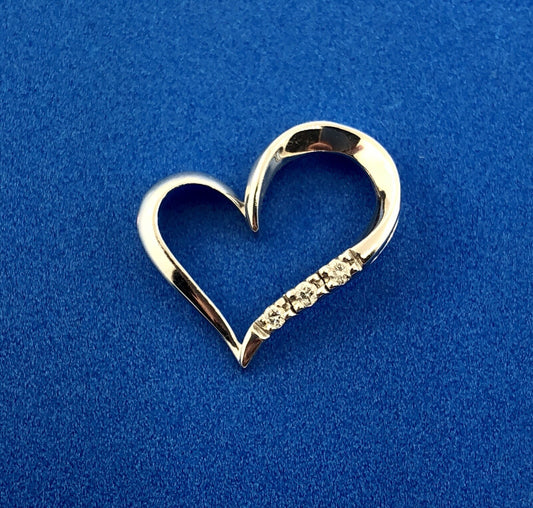 Vintage 10K White Gold Diamond Modernist Abstract Heart Sweetheart Pendant