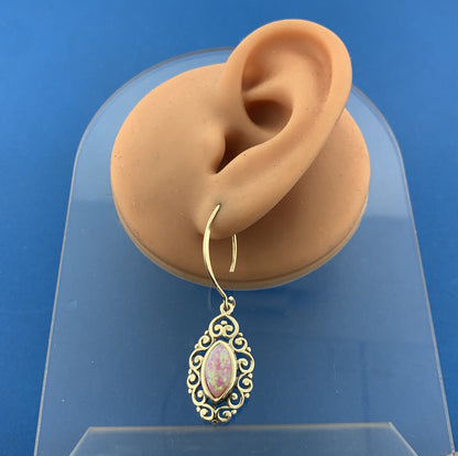 Designer CFJ 925 Sterling Silver Marquise Cabochon Pink Opal Dangle Earrings