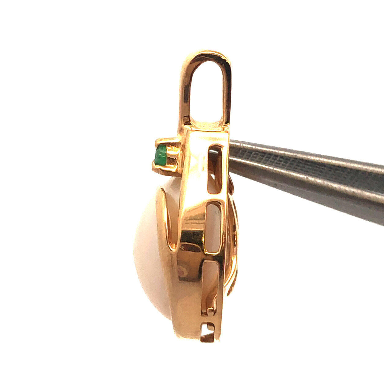 Designer 14K Yellow Gold Pearl Emerald Dangle Drop Pendant