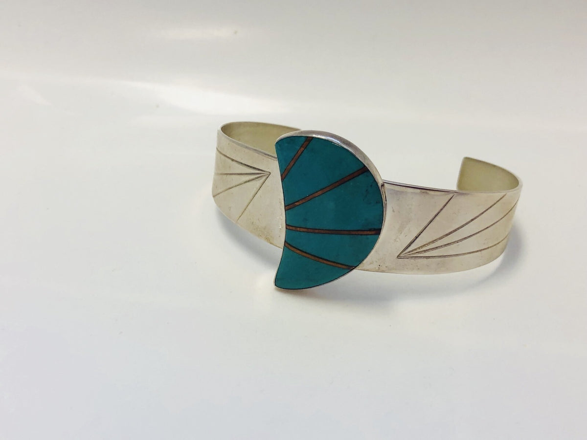 Jay King Desert Rose Trading 925 Sterling Silver Turquoise Inlay Cuff Bracelet