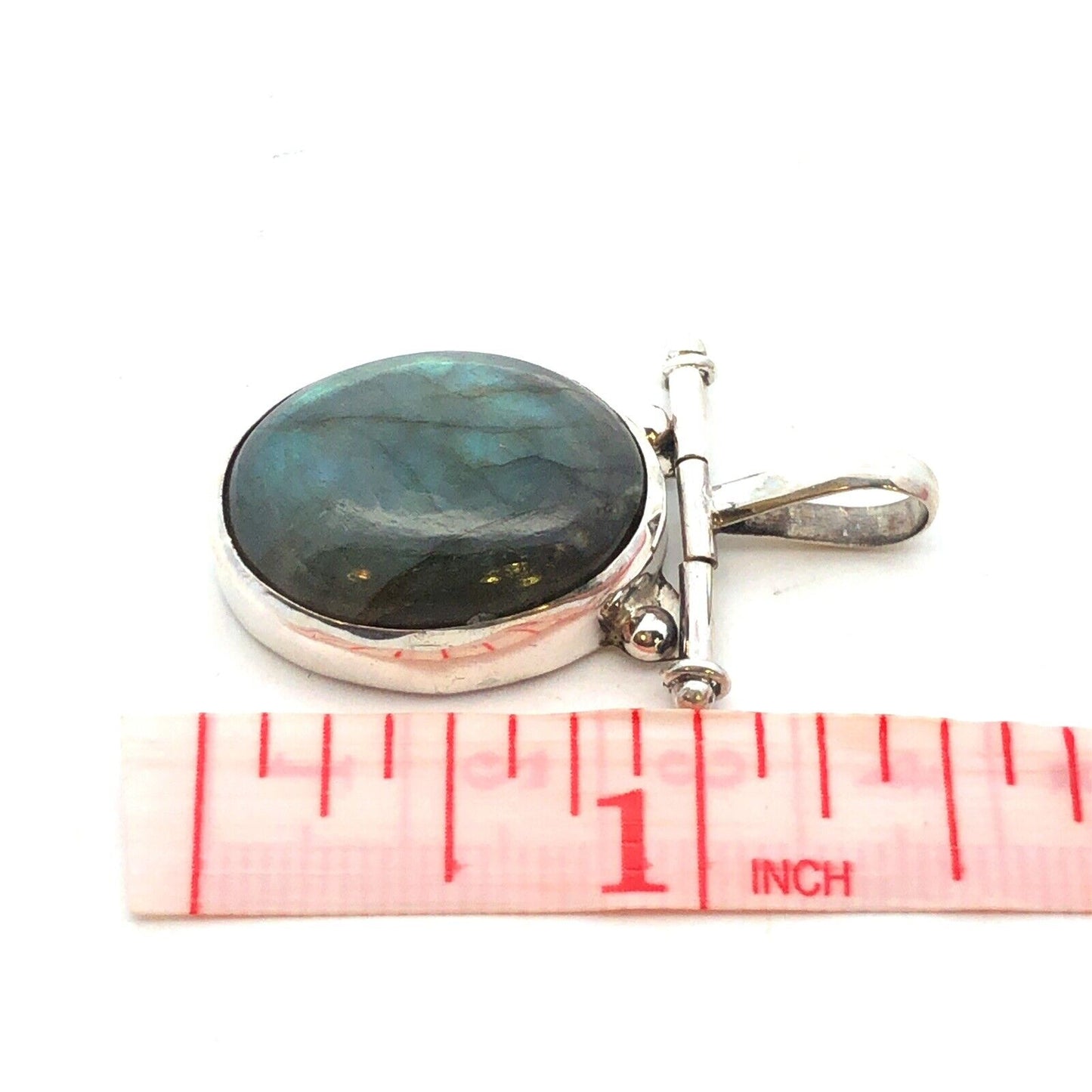 Vintage 925 Sterling Silver Oval Cabochon Labradorite Statement Pendant