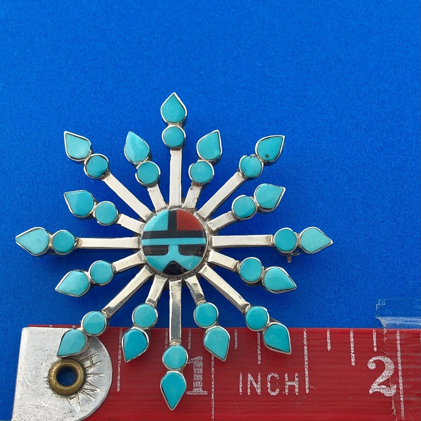 Zuni Designer Vera Halusewa Sterling Silver 925 Turquoise Star Brooch Pendant