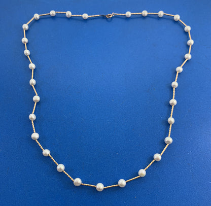 Designer 14K Yellow Gold 4.5 mm Cultured Freshwater Pearl Station Necklace