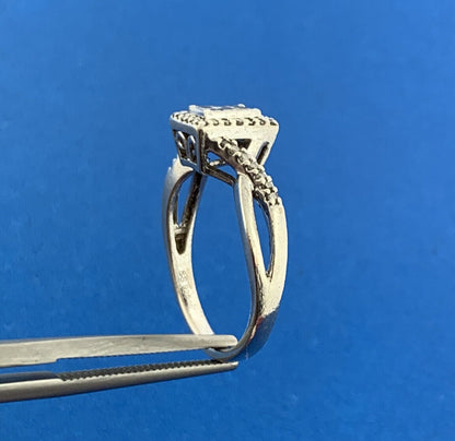 Designer 925 Sterling Silver Princess Diamond Top Halo Accented Engagement Ring