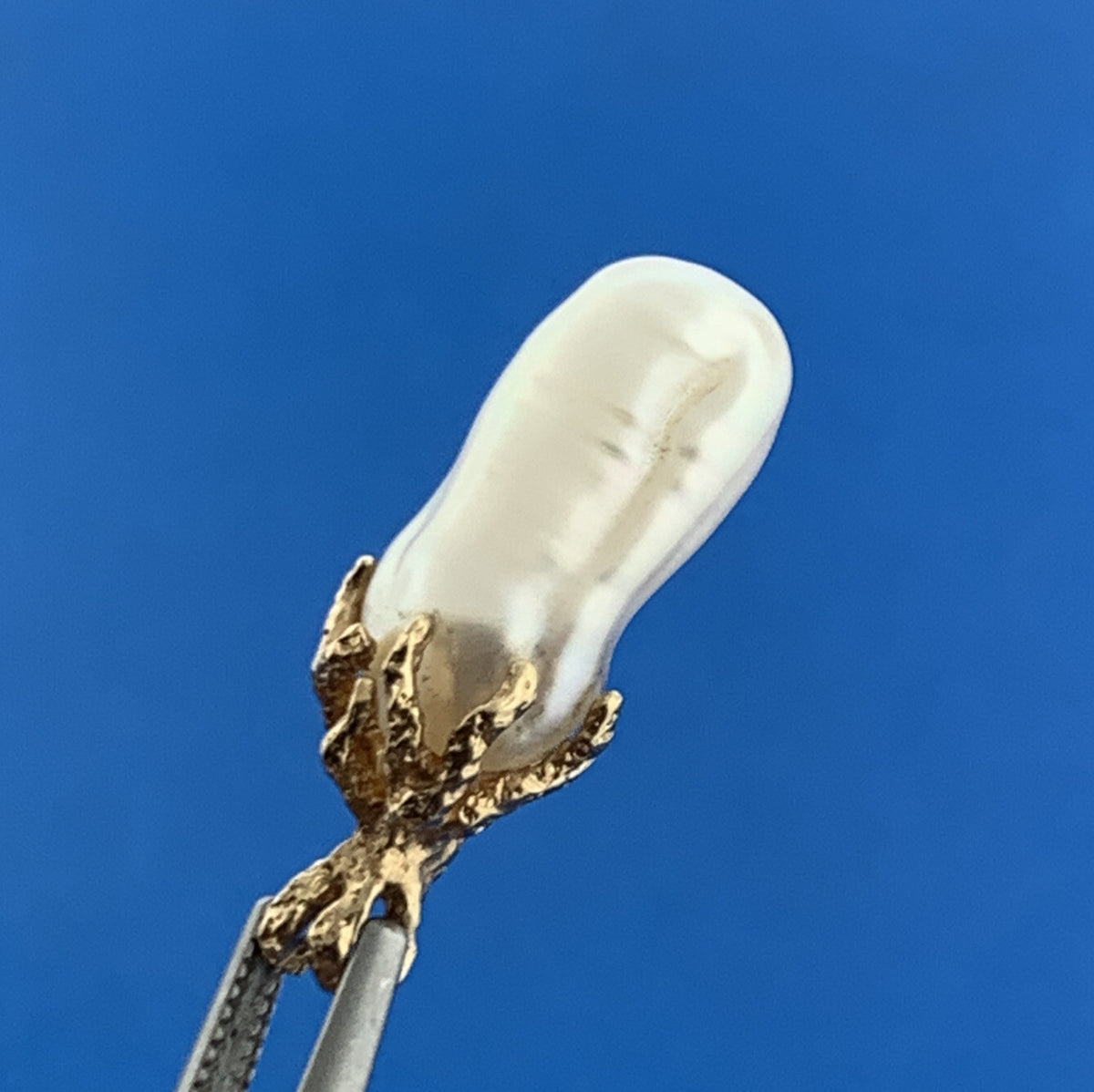Retro 14K Yellow Gold Nugget Free Form Freshwater Pearl Statement Pendant