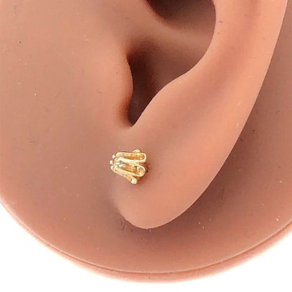 14K Yellow Gold Round Diamond Buttercup Flower Solitaire Stud Earrings
