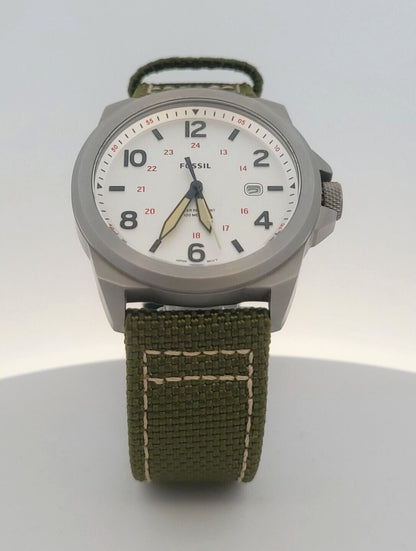 Fossil Bronson Stainless Steel Silver Dial Nylon Band Three-Hand Date Watch