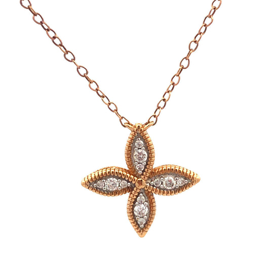 Designer 14K Yellow Gold Diamond Floral Pinwheel Necklace