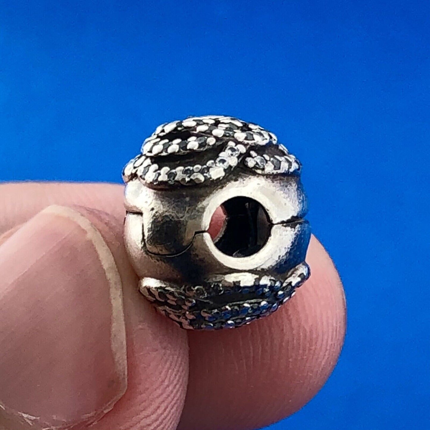 Designer Sterling Silver 925 White CZ Tangled Flower Pattern Bead Charm