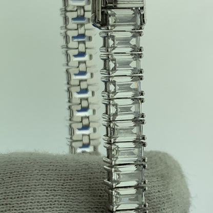 925 Sterling Silver Rectangle Cubic Zirconia Statement Tennis Bracelet