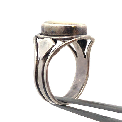 Vintage 925 Sterling Silver Oval Mother of Pearl Bezel Statement Ring