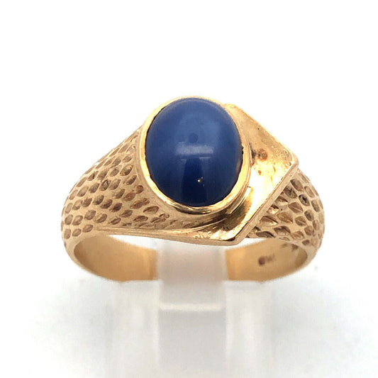 Art Deco 14K Yellow Gold Blue Star Sapphire Abstract Snake Design Unisex Ring