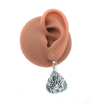 Artisan J Laine Sterling Silver Floral Teardrop Drop Dangle Statement Earrings