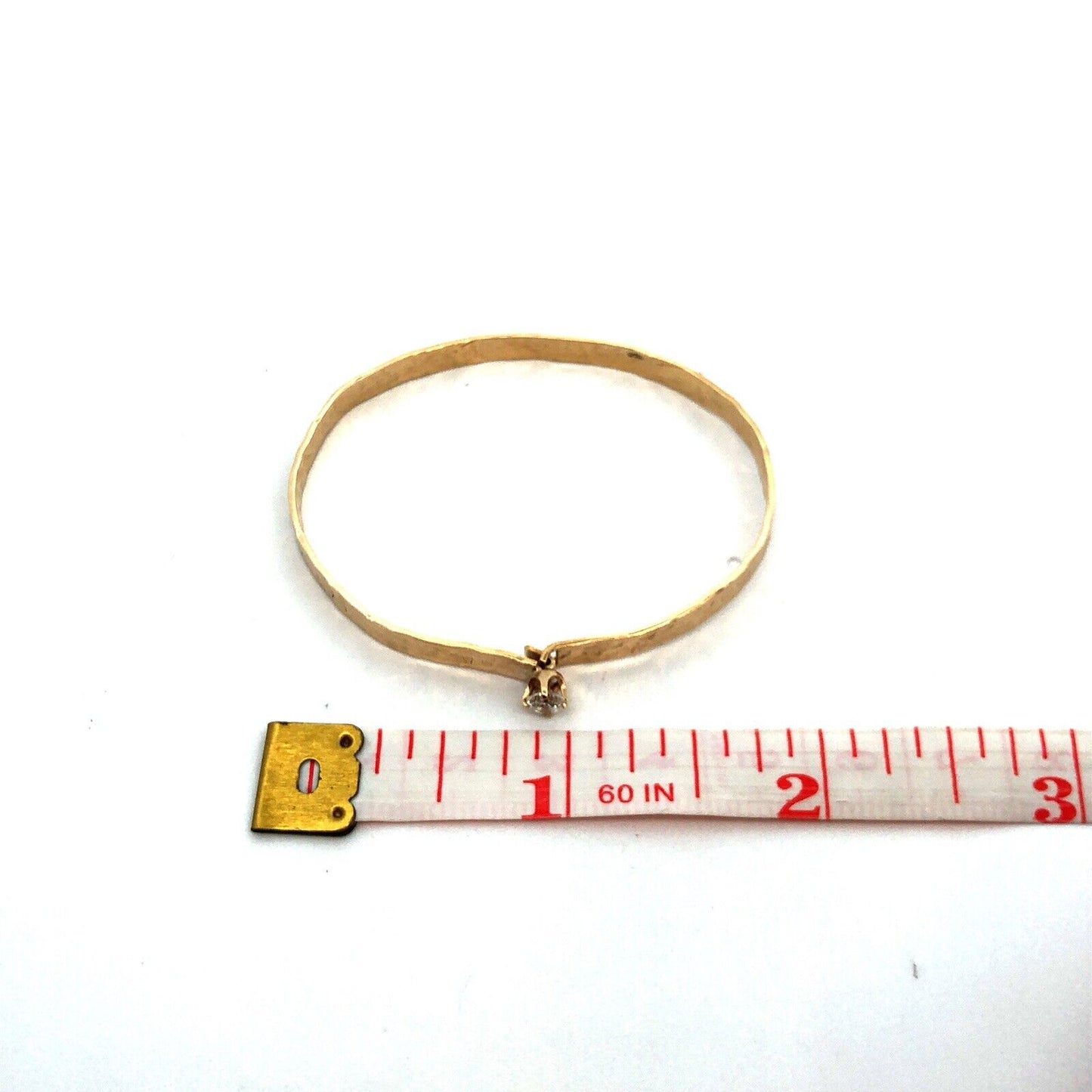 Modernist 14K Yellow Gold Hammered Textured Cubic Zirconia Oval Bangle Bracelet