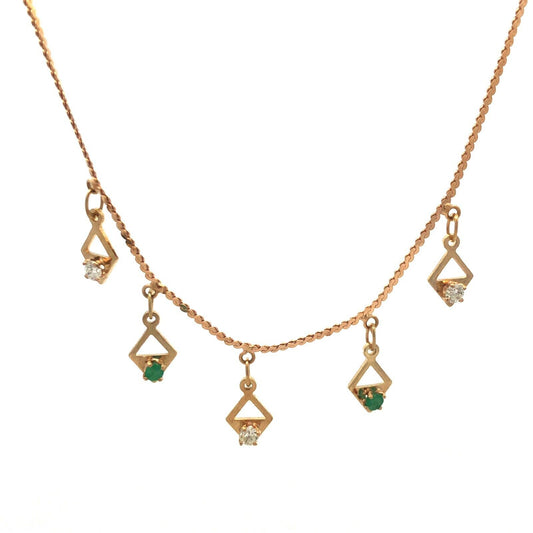 Gorgeous Italian 14k Yellow Gold Diamond Emerald May Anniversary Necklace