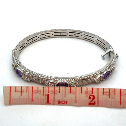 Judith Ripka 925 Sterling Silver Amethyst CZ Romance Hinged Bangle Bracelet