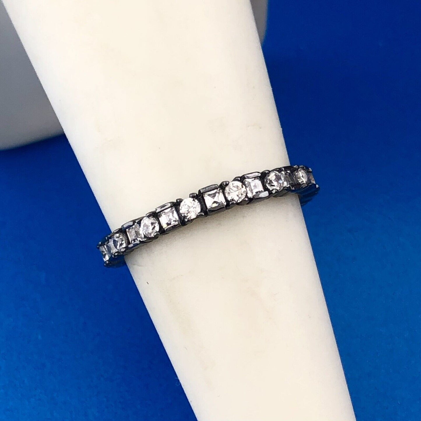 Designer YGI 925 Sterling Silver Cubic Zirconia Antiqued Eternity Band Ring