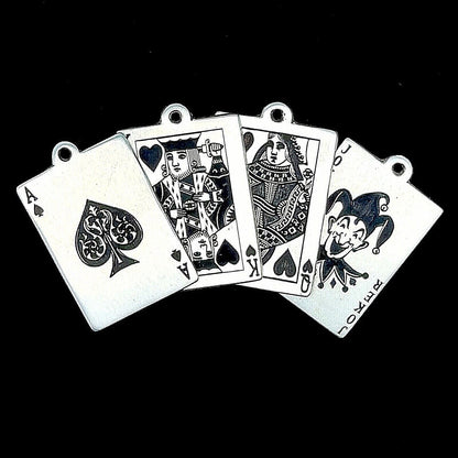 Custom Artisan Sterling Silver 925 Poker Playing Card Drop Dangle Earrings
